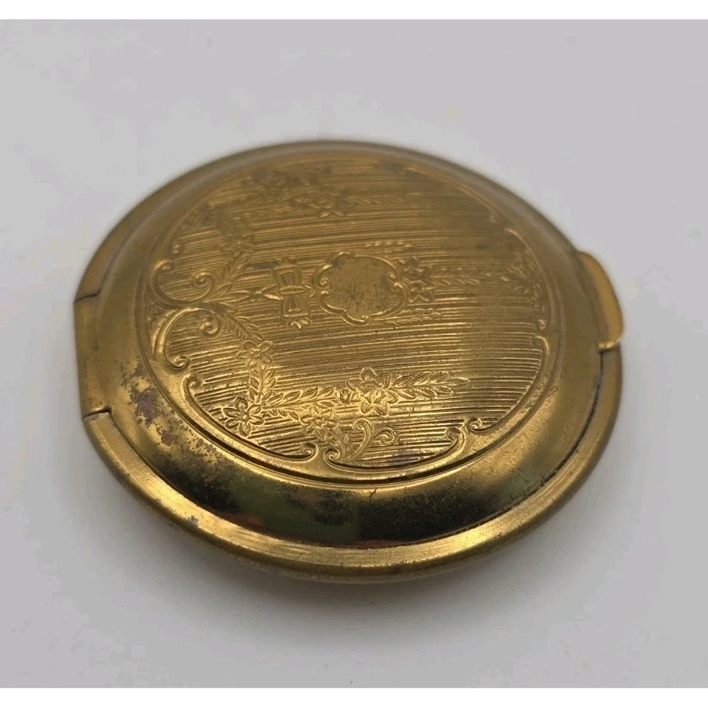 Vintage 1920s Art Deco Makeup Powder Mirrored Compact Richard Hudnut USA Brass